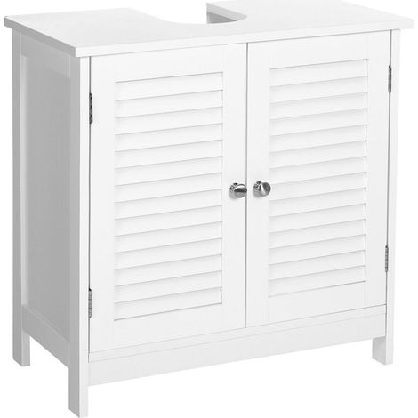 Mobile sottolavabo mobiletto da bagno armadio 60 x 30 x 60 cm con 2 ante a persiana maniglie a pannello regolabili stile nordico scandinavo bianco opaco 120002738