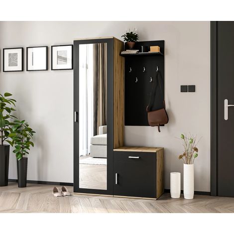 AX LIVING Garderobe mit Spiegel Magnola – 100 cm breit, Artisan & Schwarz