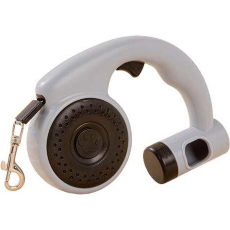 Laisse rétractable multifonctionnelle pour chien avec distributeur de sacs à déjections - Corde rétractable de 5 mètres, noire (1/4)