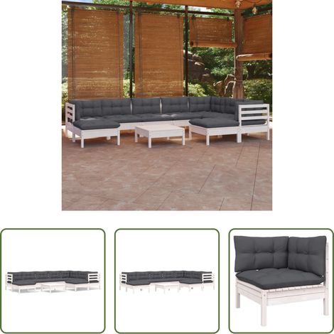 Terrassensofa - 10-tlg. Garten-Lounge-Set mit Kissen Weiß Kiefer Massivholz (1/5)