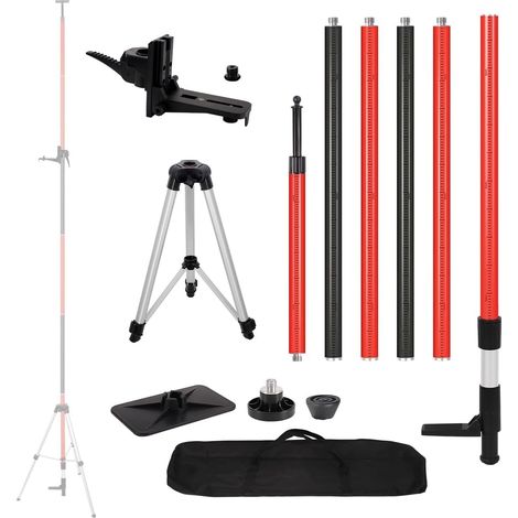Barre de nivellement laser télescopique avec trépied extensible jusqu'à 4,2 m avec support laser de 1/4" x 20", avec écrou adaptateur 5/8"-11, rouge (1/5)