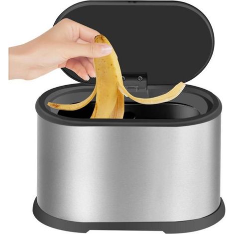 Mini Poubelle avec Couvercle, Petite Poubelle de Comptoir de Cuisine de 4 L, Mini Poubelle en Acier Inoxydable ArgentéE (1/4)