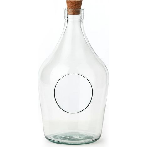 Bouteille Terrarium en Verre Ouvert 3L avec Bouchon en Liège pour Plantes et Cactus 16x30 cm - PANGIVO