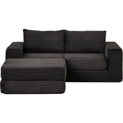 Cord-Zwei-in-Eins-Schlafsofa,Corduroy 2-in-1 Sofa Bed with Two Pillows, Classic Square Armrests, Removable Footstool, Modular Sofa with Flexible Configuration (1/5)