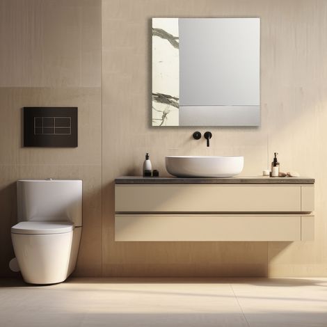 Specchio moderno quadrato 80 cm effetto marmo bianco e foglia argento - KEIRA (1/3)