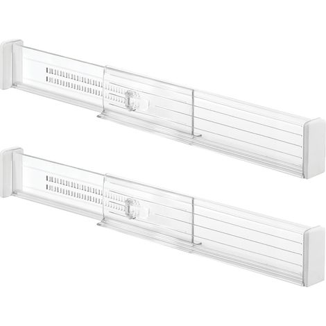 Séparateur de Tiroir Réglable - Lot de 2 - Plastique Transparent - Organisation Cuisine - Pour Couverts et Ustensiles - Extensible 34,6 à 52,7 cm (1/5)