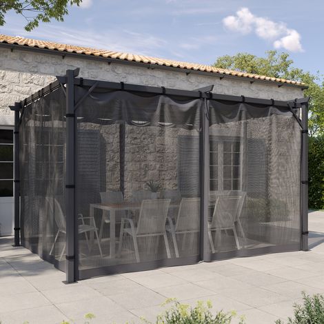 Lote de 4 mosquiteras 3x4 grises con cremallera para pérgola + ganchos