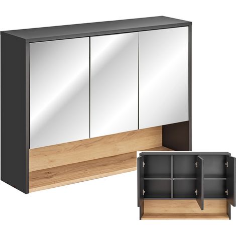 Spiegelschrank 100 cm BOLOGNA-56 in anthrazit mit Artisan Eiche Nb., B/H/T: ca. 100/75/25 cm (1/5)