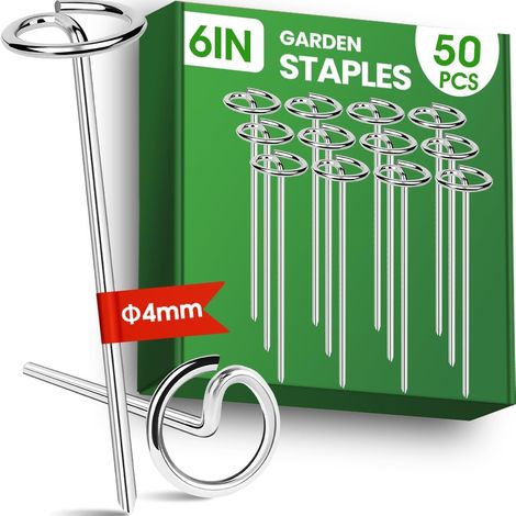 Lot de 50 agrafes paysagères de 15,2 cm, piquets de protection contre les mauvaises herbes, épingles de jardin  Pointes de protection en acier galvanisé de calibre 8, pour gazon de pelouse, tente, déc (1/5)