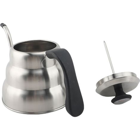 Bouilloire à café filtre en acier inoxydable avec col de cygne et thermomètre intégré, couleur argent, 1 L, compatible avec les plaques de cuisson à induction et autres plaques de cuisson. (1/5)