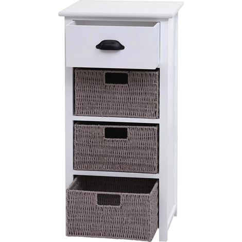 Kommode HHG-645 mit Körben, Schrank Schubladenschrank, Holz 83x40x29cm weiß, Körbe grau