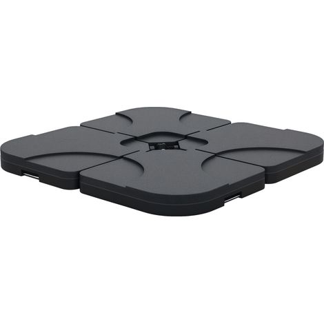 Lot de 4 poids en PEHD remplissables d'eau ou de sable pour parasols à base en croix, 50 x 50 x 7,5 cm chacun, noir
