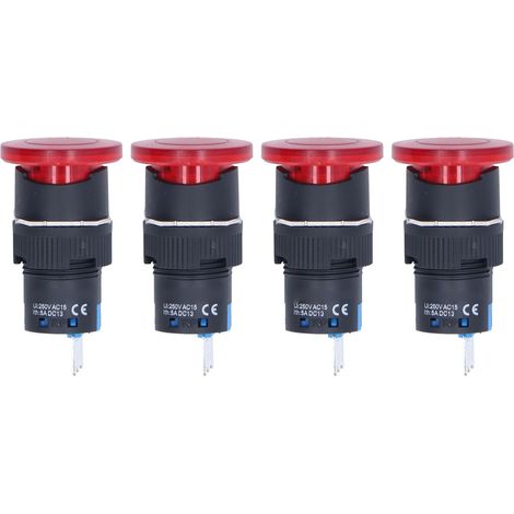 BERM 25PCS Interrupteur à bouton-poussoir autobloquant en forme de champignon, à trois broches avec trou de montage de 16 mm (BEMLA1611MSR, rouge) (1/5)