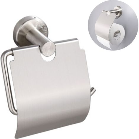 1 Porte-rouleau papier toilette, Acier inoxydable 304, Finition noire mate, Couvercle anti-éclaboussures, Salle de bain (1/5)