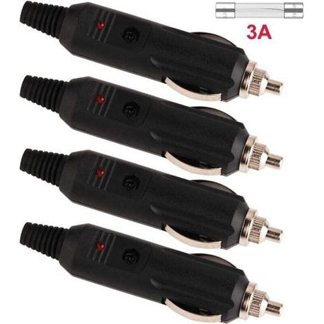 4Pcs 12V 24V Cigar Lighter Plug, Male Car Cigarette Lighter Socket, Auto Plug Connector With LED Diode Indicator DIY (1/3)