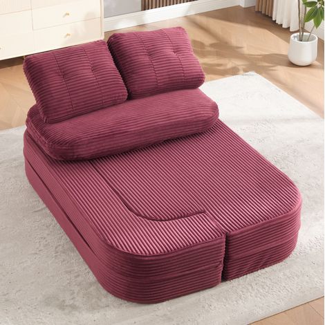 Poltrona letto 2 in 1 in velluto a coste, seduta extra profonda, schienale alto, bordeaux (1/5)