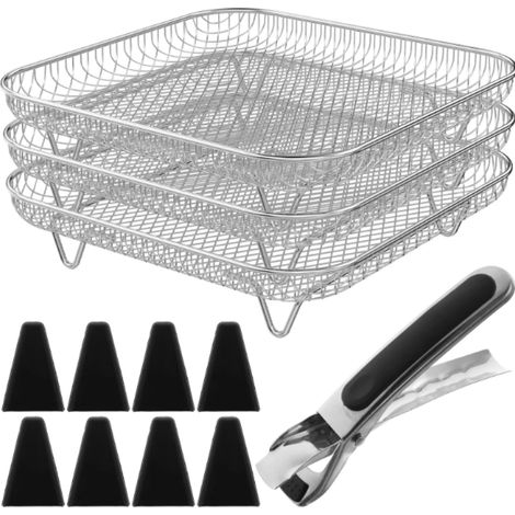 3 Grille, 8 Pieds en silicone, Acier inoxydable 304, Empilable 3 niveaux, Compatible friteuse 5-7.5L, Pour cuisson snacks (1/5)