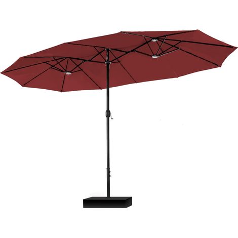 Parasol rectangulaire avec support, grand, 270 x 450 cm, pour jardin, terrasse, avec manivelle, protection UV, résistant au vent, rouge foncé (1/5)