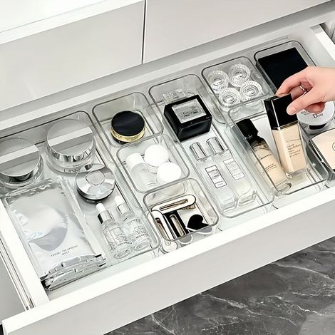 BelleRise - Ensemble de 5 organisateurs de maquillage transparents — Séparateurs de tiroirs et rangement compartimenté pour bureau (1/5)