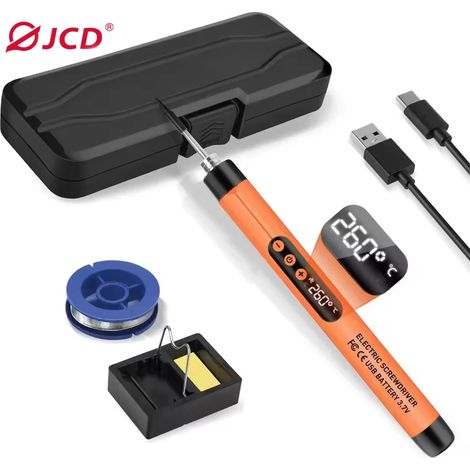 (Orange) Fer à souder sans fil, température réglable 300-450℃, interface Type-C, batterie 1000mAh, outil de soudage intelligent. (1/5)