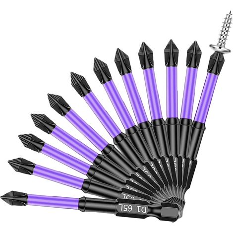 Lot de 12 embouts de tournevis magnétiques PH2 avec tige hexagonale de 6,35 mm, accessoires antidérapants pour perceuse à percussion électrique (1/5)