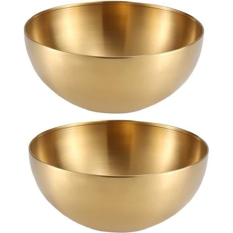 Lot de 2 grands bols de service en acier inoxydable de 3 L pour fruits, ramen, salade, pâtes, soupe, passent au lave-vaisselle et au micro-ondes, doré (doré)