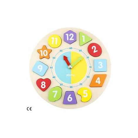 RELOJ MADERA CON 13 PIEZAS. 22X7X22 CM - MODELOS SURTIDOS