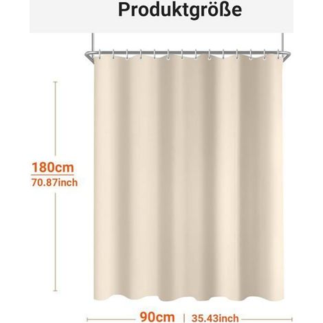 1 Rideau de douche,90x80 cm,tissu anti-moisissure,ourlet lesté,salle de bain (1/5)