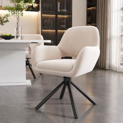 Sillas de comedor giratorias de terciopelo, lote de 2 con reposabrazos, beige HAVRYA (1/5)