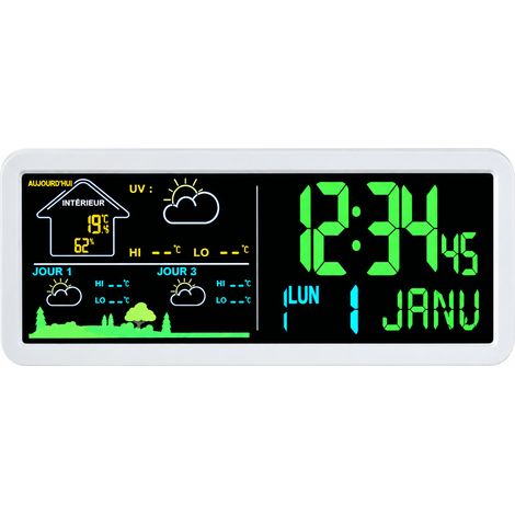 Horloge murale numérique LCD réveil météo thermomètre hygromètre YD202 blanc yd202 204 g – Livraison gratuite