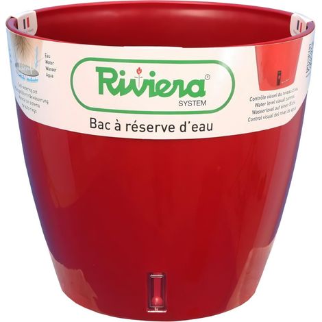 Pot à réserve d'eau rond 36 cm – Hauteur 33 cm – Couleur rouge – Pour espaces extérieurs et intérieurs – Riviera