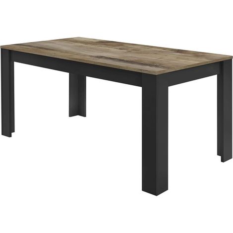 OTELLO - Table Repas 180cm Noir Mat Plateau Aspect Bois Antik (1/3)
