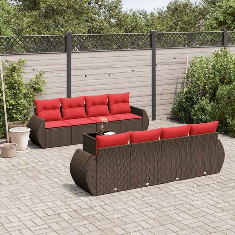 9-teiliges Gartensofa-Set mit Kissen, braun, Polyrattan (1/5)