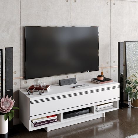 Decorotika - Celestia 120 cm Meuble TV Meuble TV with Cabinets and Shelves - Blanc (1/5)