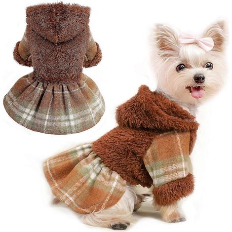 Robe chaude d'hiver pour chiots femelles Chihuahua et Yorkshire Terrier, disponible en rose à carreaux, style jupe et manteau (taille moyenne, noire). (1/4)