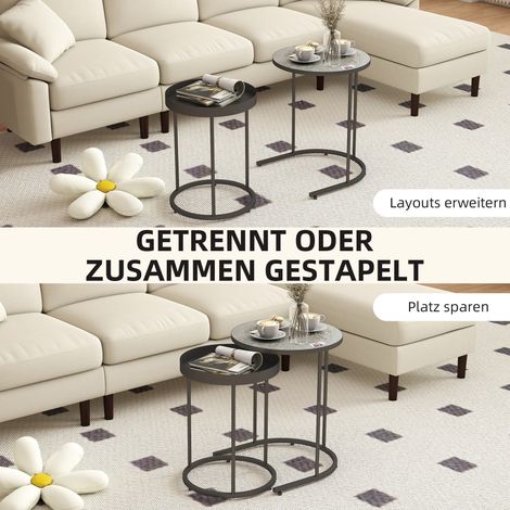 Lot de 2 tables basses gigognes en métal gris, design empilable