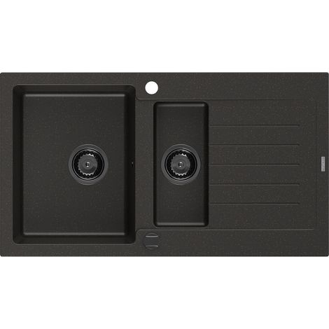 Mexen Matias évier en granit à 1,5 cuvette avec égouttoir 900 x 505 mm, Noir/Or métallique, siphon Noir - 6502901505-75-B (1/5)