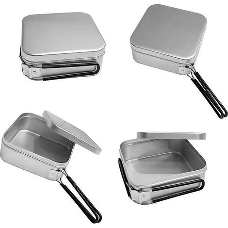 Boîte à lunch carrée en alliage d'aluminium, idéale pour les pique-niques et les voyages en plein air. Contient une boîte pour le petit-déjeuner. (1/5)