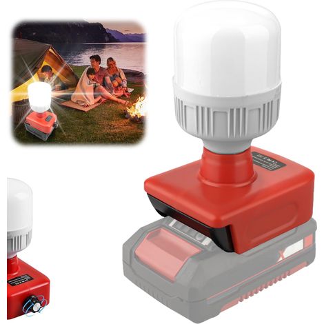 Lampe de travail sans fil pour batterie 18 V, lampe de travail 12 W avec ampoules E27, projecteur LED réglable 150-1300 lm, pour camping, urgence, travaux d'entretien, lampe de chantier (1/5)
