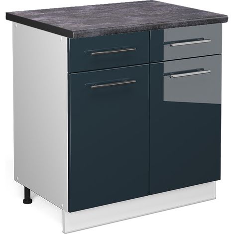 Mobiletto base per cucina Fame-Line, Blu scuro lucido, 80 cm , PL Antracite, Vicco