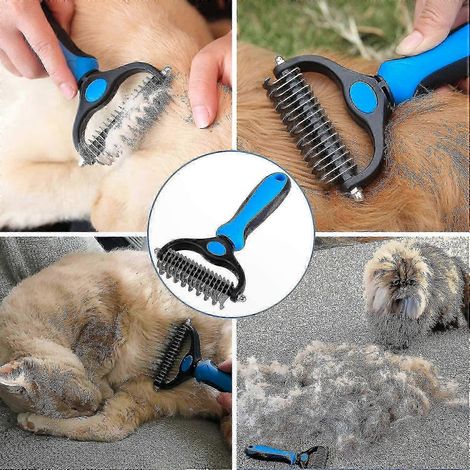 Peigne et brosse de toilettage professionnels pour chiens et chats, élimine le sous-poil, outil de soin pour poils longs (grand, rose) (1/2)