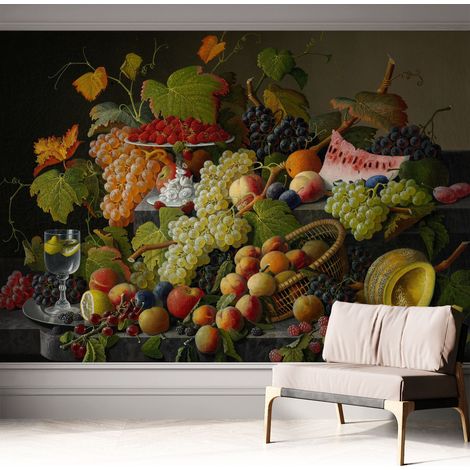 Papier peint adhésif décoratif avec colle pour salon chambre et bureau Installation rapide Composition fruitée 312x219 cm (1/5)