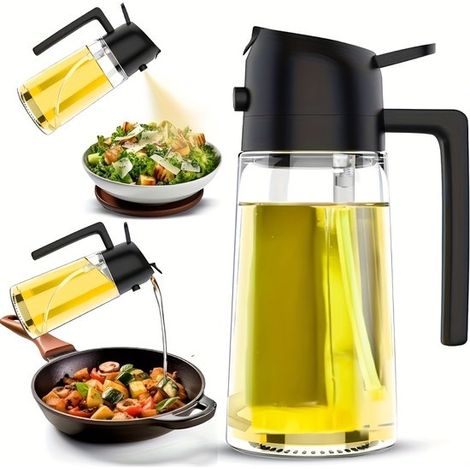 Dispensador de aceite y botella pulverizadora de vidrio 2 en 1 de 470 ml – Botella de aceite de oliva recargable para la cocina. (1/4)