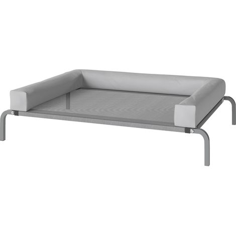 Cama elevada para perros con refuerzos extraíbles, malla transpirable, marco de acero gris 110x75x30 cm