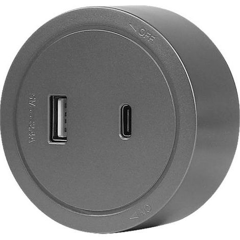 Cargador USB A+B 2,1A para carril KOOB, gris (1/4)