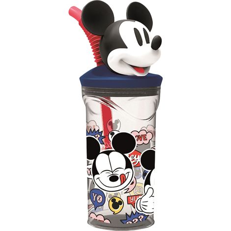 Bicchiere Bambini in 3D con grafica Disney Mickey Mouse da 360 ml, con cannuccia integrata, senza BPA, facile da lavare e riutilizzabile