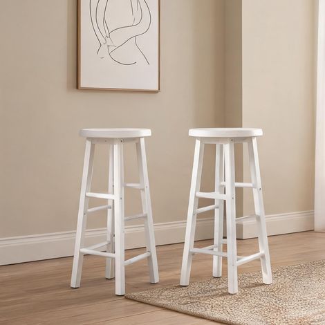 Tabouret de bar 2 pièces blanc avec repose-pieds style industriel (1/5)