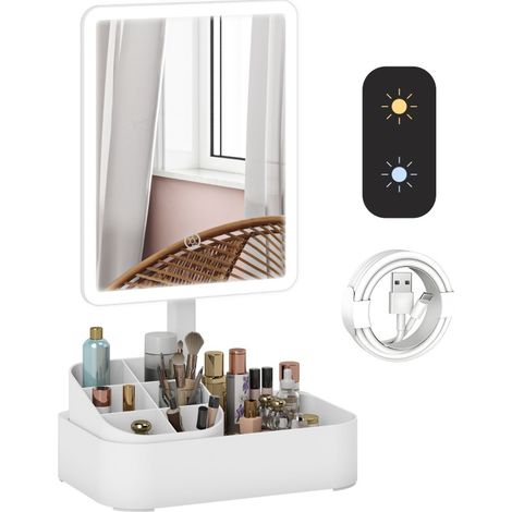 Schminkspiegel mit Beleuchtung, aufladbar, 180° drehbar, 2 Lichtmodi, weiß OKMYHOME (1/5)