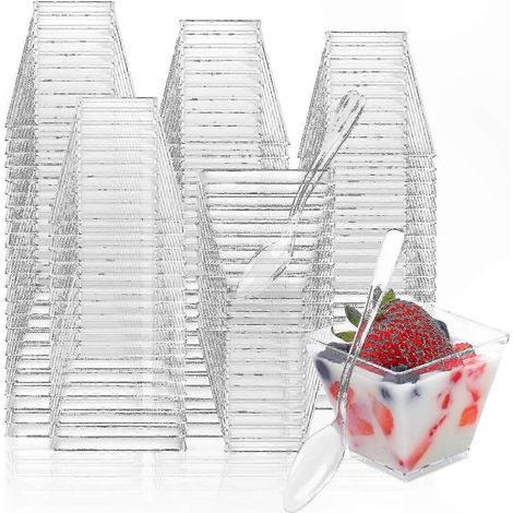 Lot de 100 mini-gobelets en plastique transparent de 59 ml (2 oz) pour desserts, collations et friandises de fête (1/5)