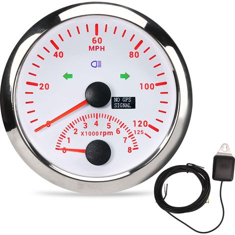 Jauge de vitesse GPS 85mm 3 3/8 pouces 0-200km/h étanche DC9-32V pour bateau yacht moto quad véhicule de chantier cadran blanc (1/5)